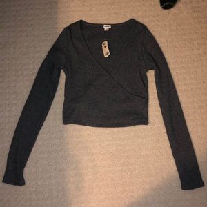 Grey long sleeve check wrap top